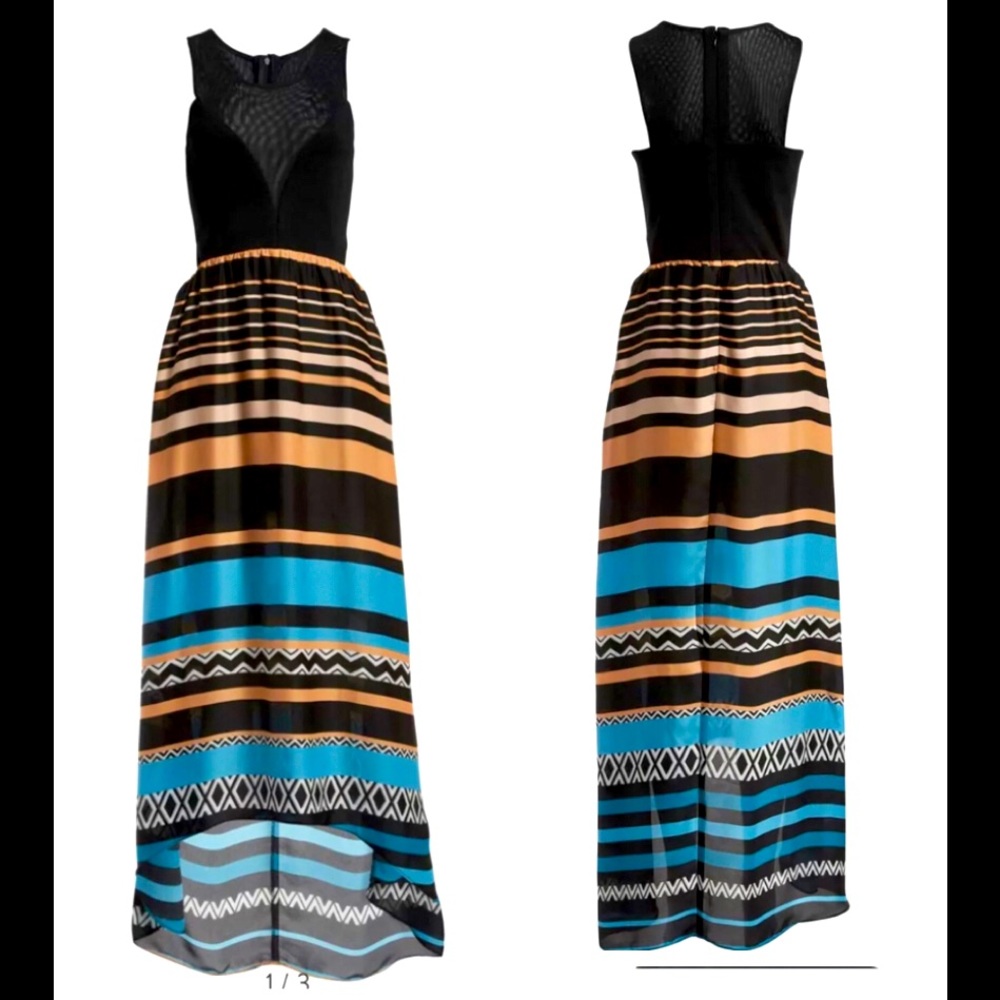 Like Mynded Dress size M Colourful Summer Mesh Maxi Boho Asymmetric Hem striped